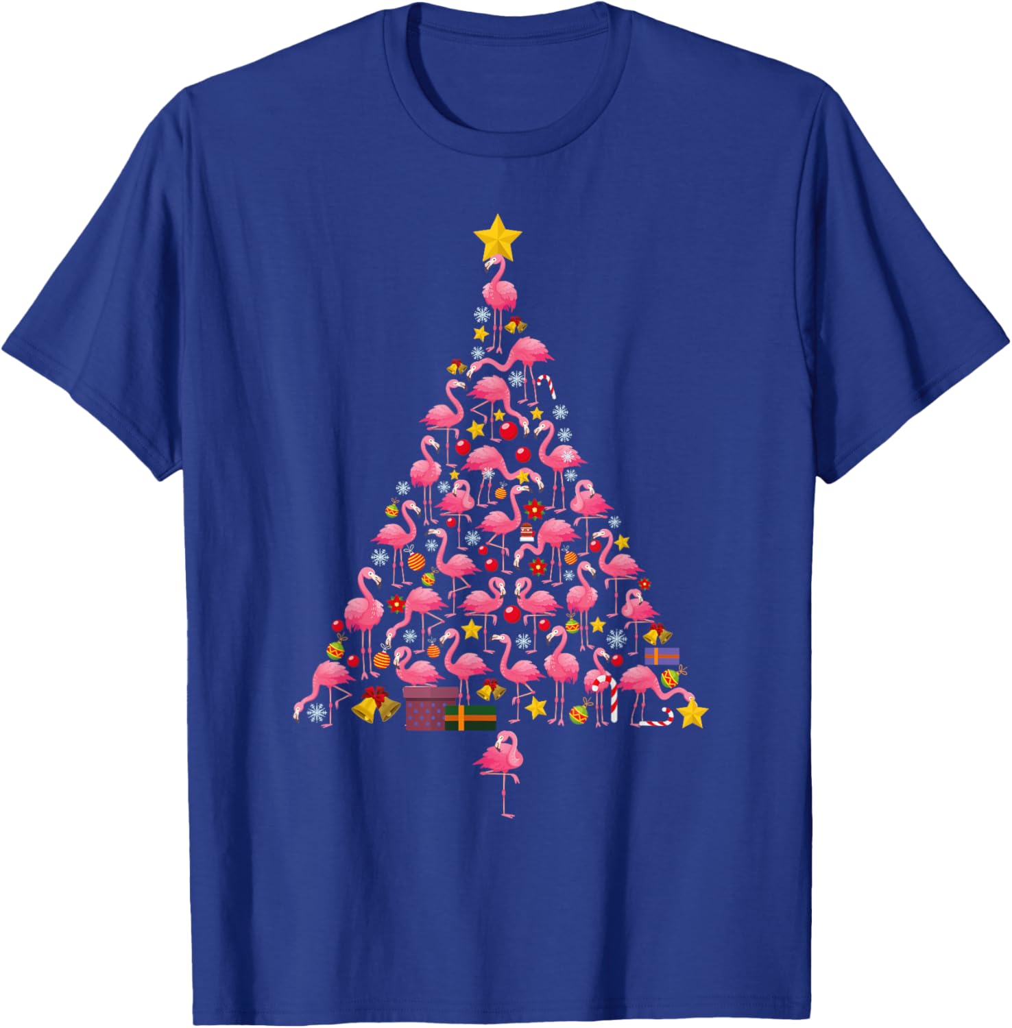 Funny Flamingo Christmas Tree Ornithologist Xmas Women Men T-Shirt - T-Shirt | Royal