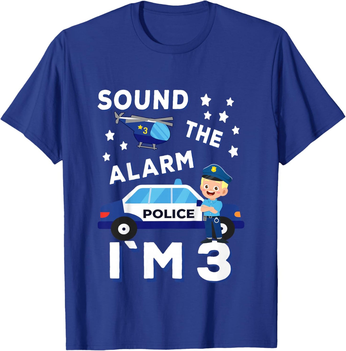 Birthday Police Fire Emergency Vehicles Kids Gifts Kids Police Car 3rd Birthday Party Boys T-Shirt - T-Shirt | Royal