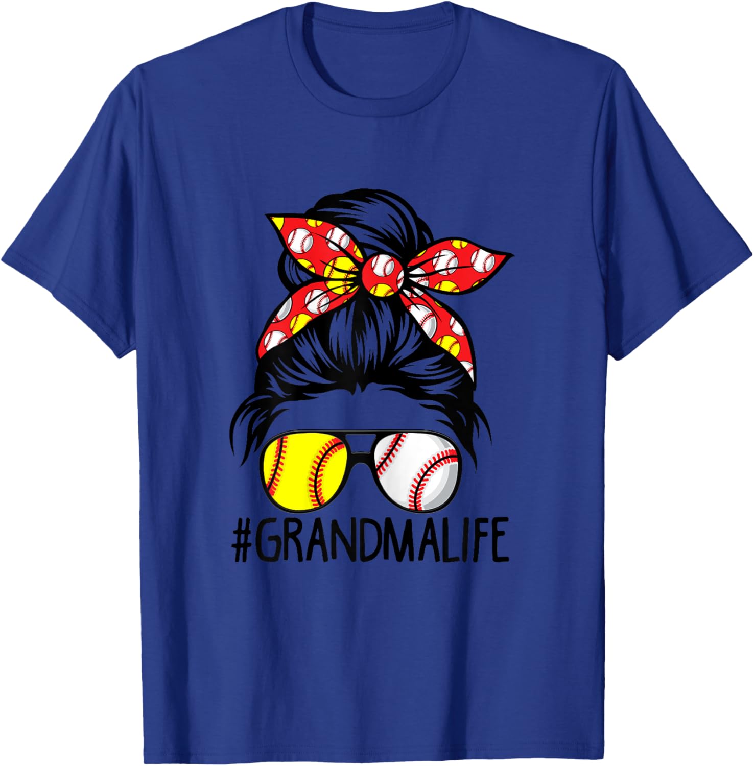 Dy Messy Bun Mothers Day Softball Baseball Grandma Life T-Shirt - T-Shirt | Royal