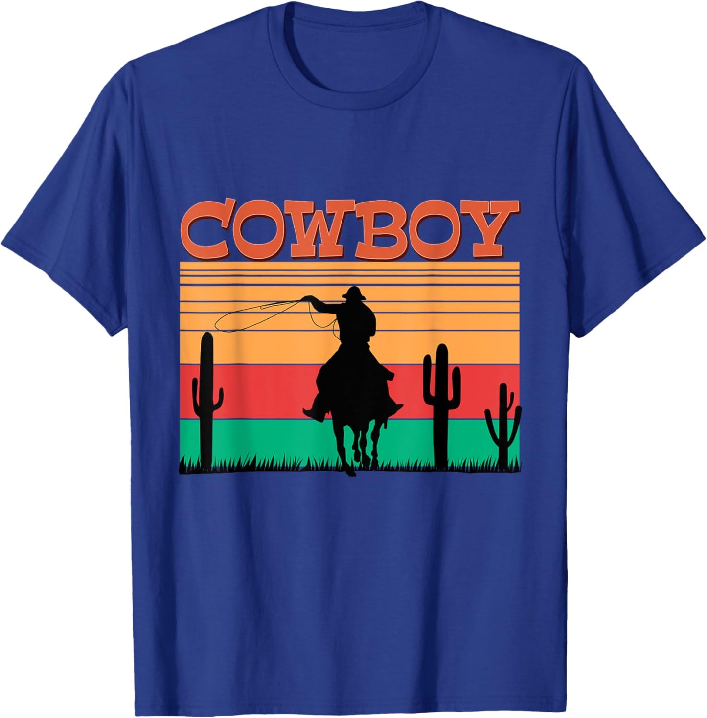 Kids Western Cowboy Rodeo Horse Retro Vintage Roping Cowboy T-Shirt - T-Shirt | Royal