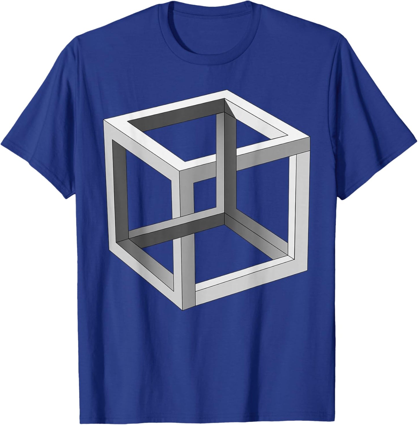 3D Geometric Cube Impossible Brain Bender Eye Trick Gift T-Shirt - T-Shirt | Royal