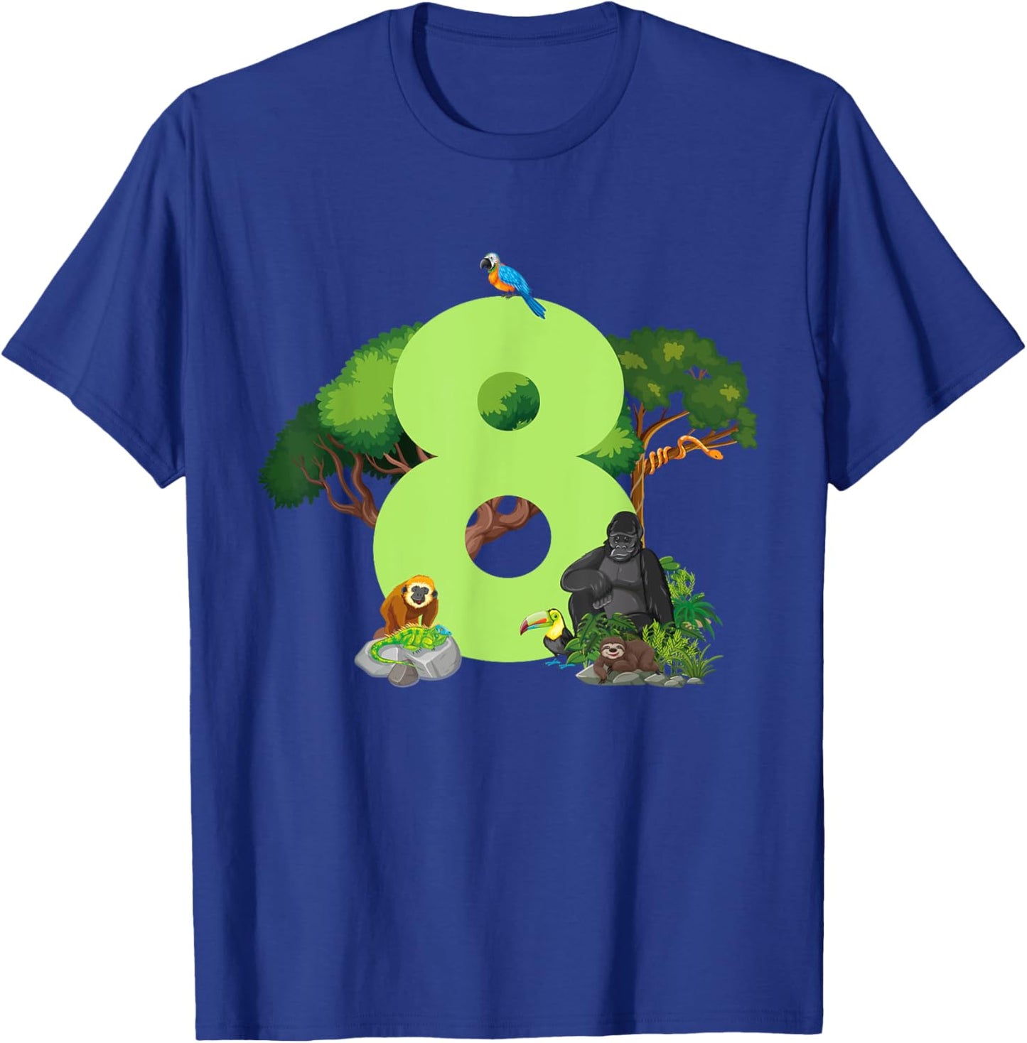 8th Birthday Jungle Animals Safari Rainforest 8 Year Old T-Shirt - T-Shirt | Royal