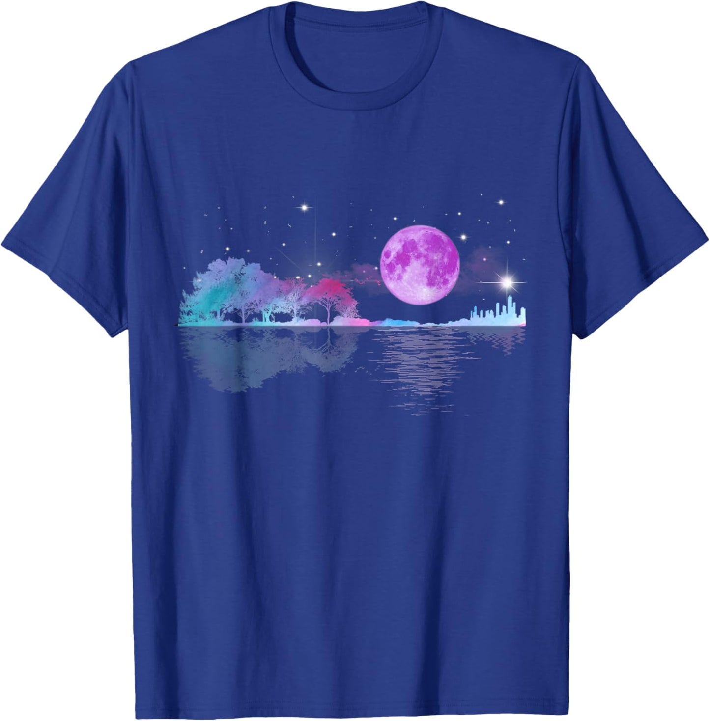 Acoustic Guitar Lake Shadow Nature Chrsitmas Xmas Guitarist T-Shirt - T-Shirt | Royal