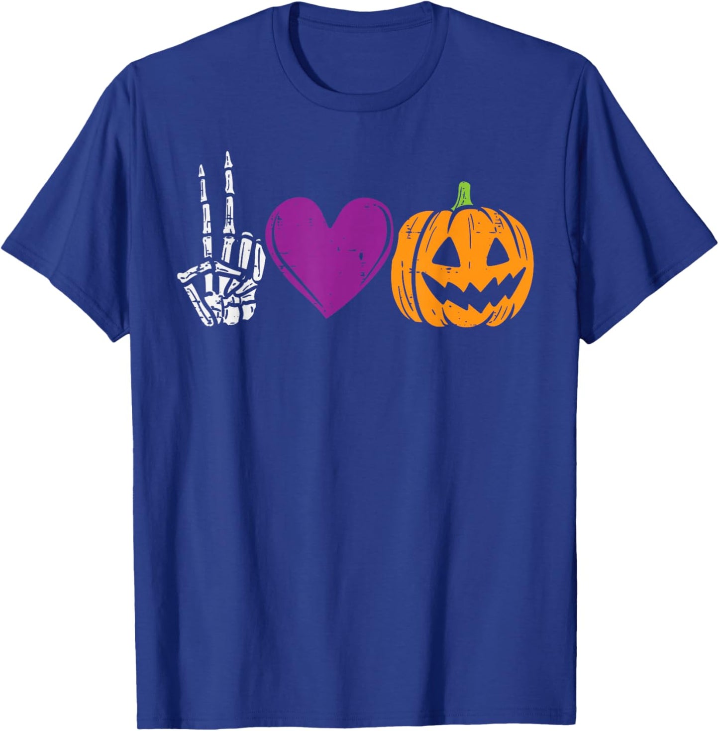 Skeleton Peace Heart Pumpkin Funny Halloween Men Women Kids T-Shirt - T-Shirt | Royal