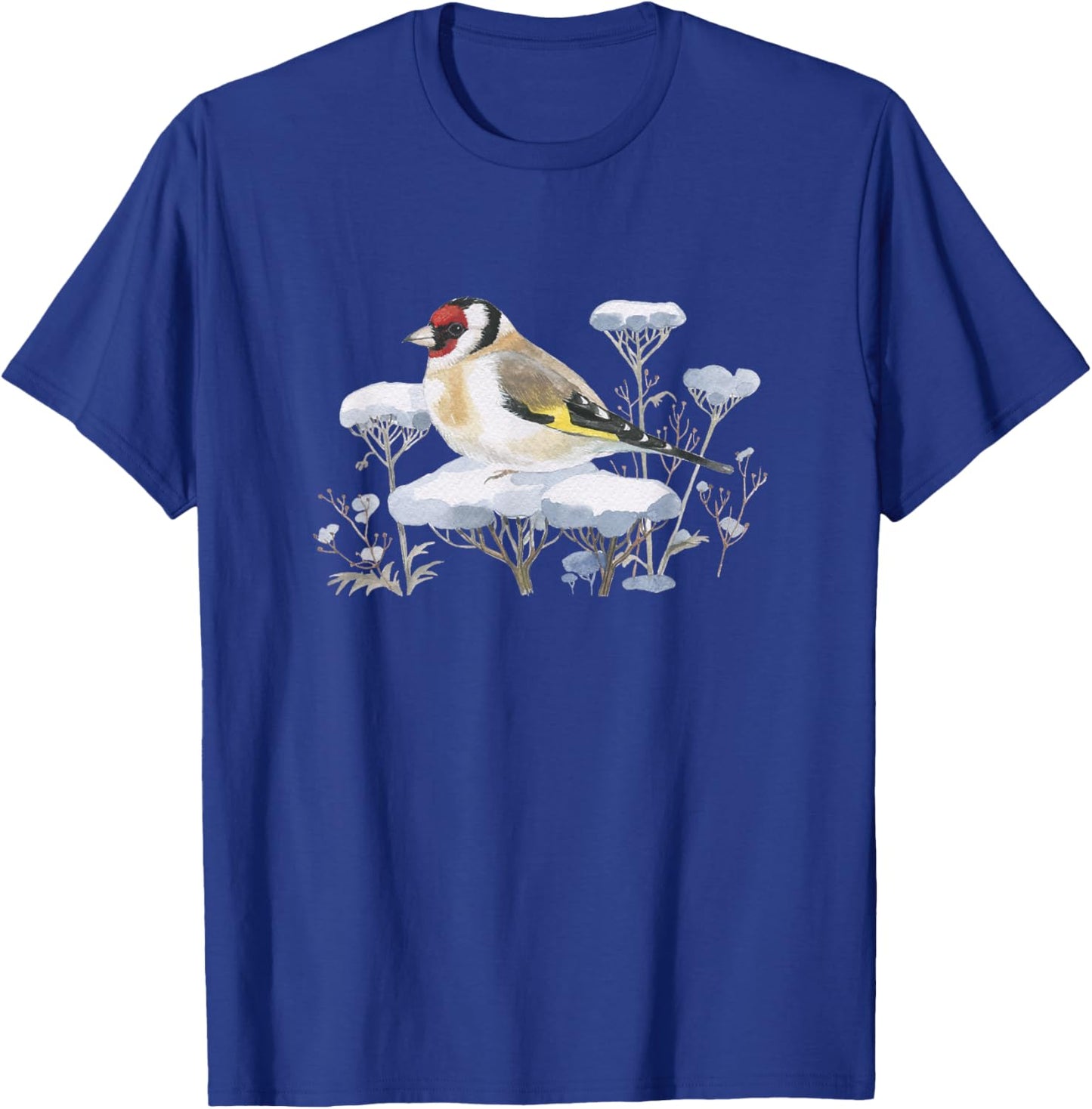 Garden Birds Thistlefink in the Snow Forest Drawing Bird T-Shirt - T-Shirt | Royal