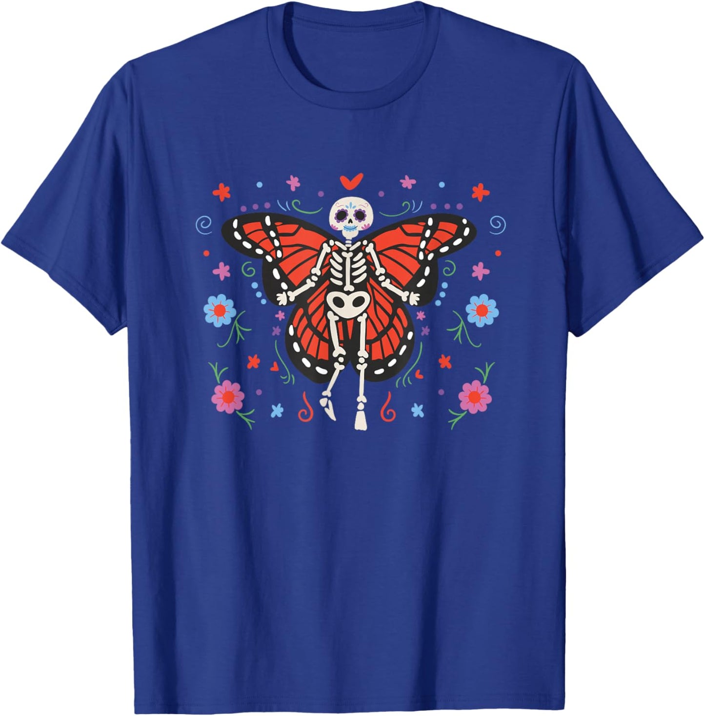 Day of the Dead Sugar Skull Skeleton Monarch Butterfly T-Shirt - T-Shirt | Royal
