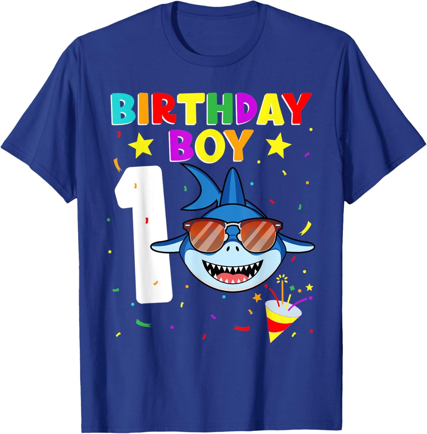Shark Birthday 1 Year Old 1st Birthday Boy Matching Family T-Shirt - T-Shirt | Royal