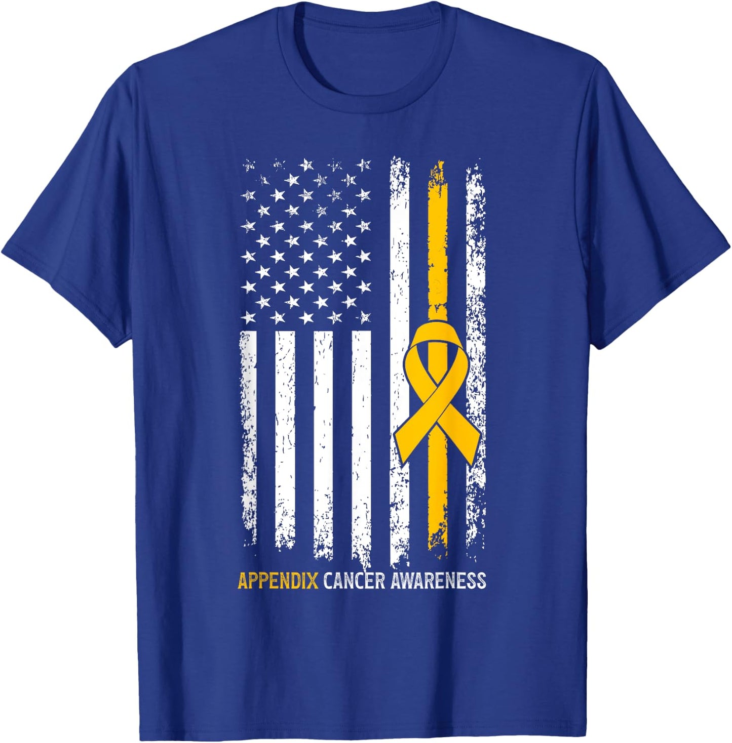 USA Flag Appendix Cancer Awareness Women Men T-Shirt - T-Shirt | Royal