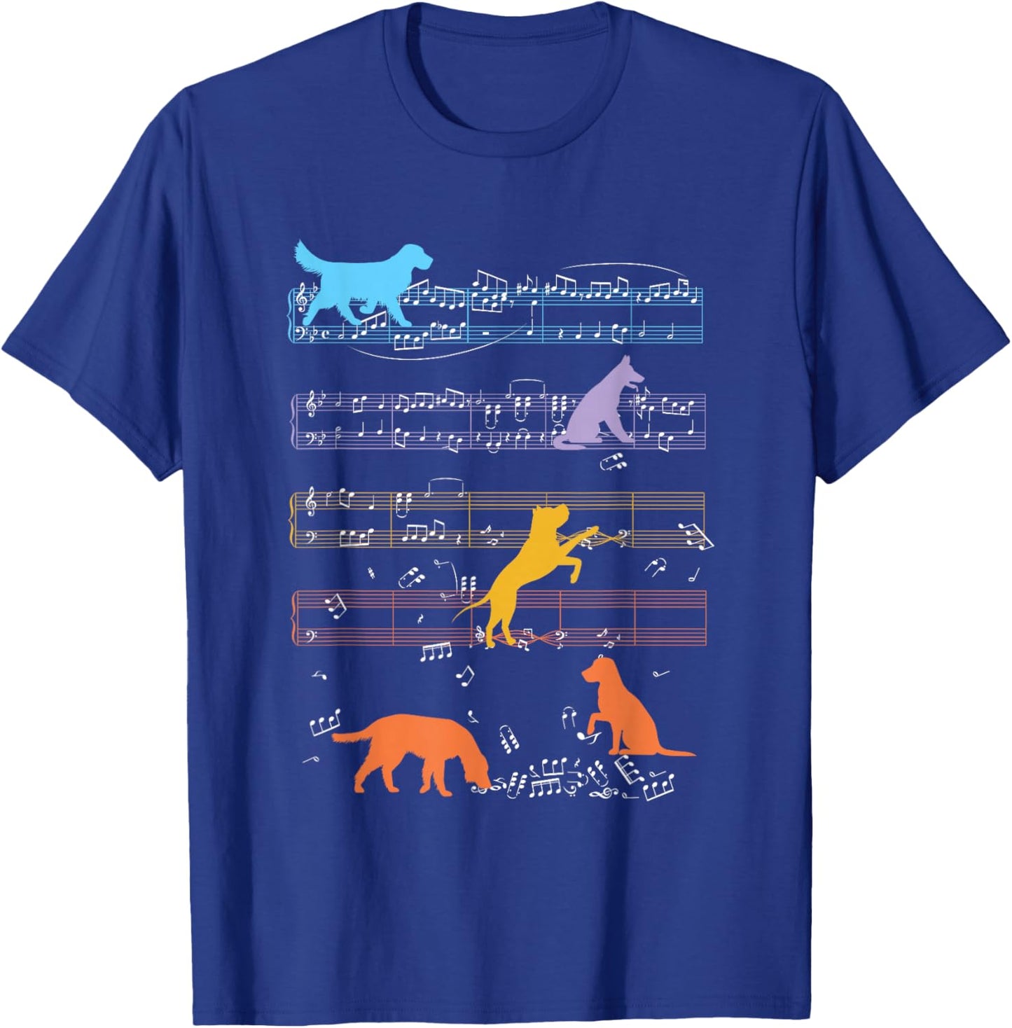 Dogs Playing With Sheet Music Notes - Music Teacher T-Shirt - T-Shirt | Royal