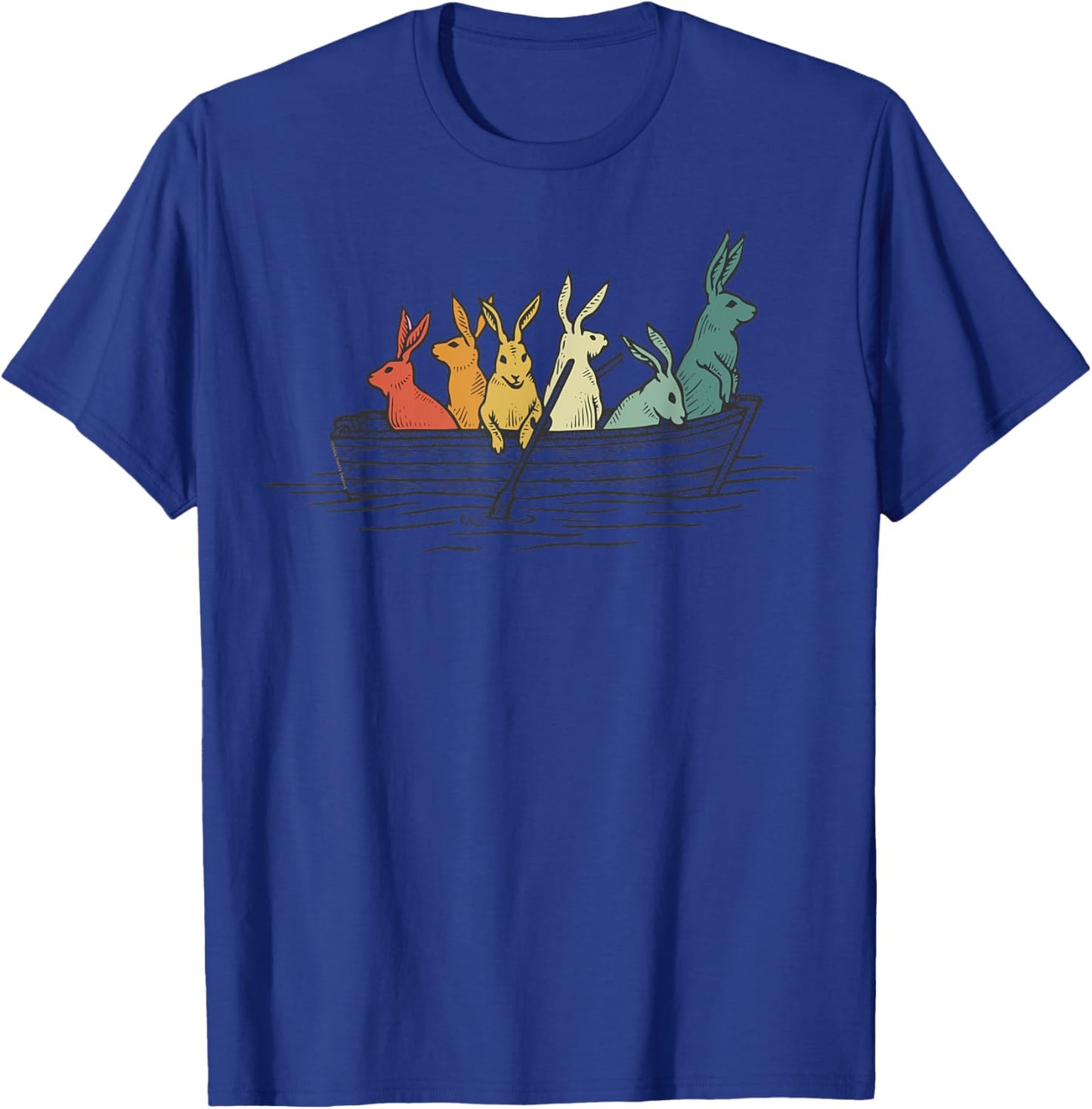 Pretty Rabbits in Retro Colors in a Boat - Bunny Rabbit T-Shirt - T-Shirt | Royal