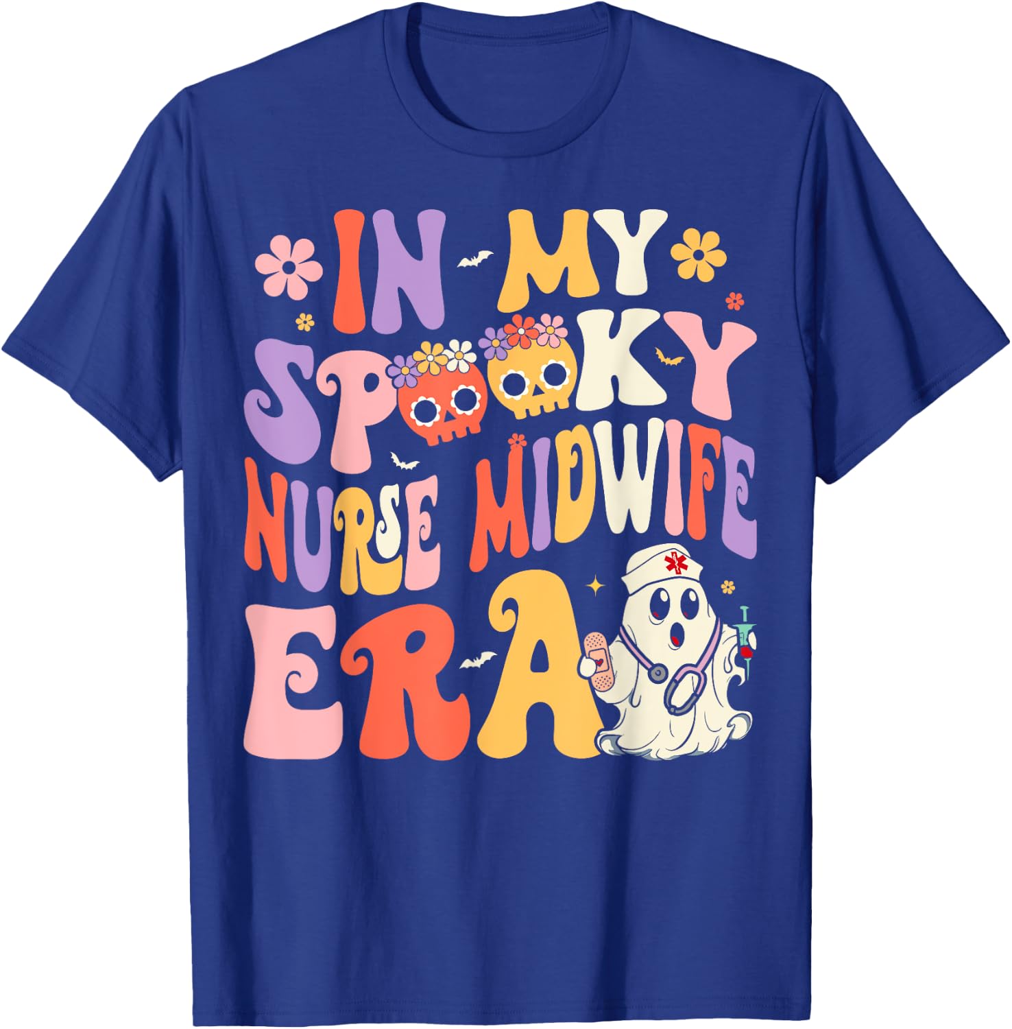 In My Spooky Nurse Midwife Era Groovy Ghost Halloween Nurse T-Shirt - T-Shirt | Royal