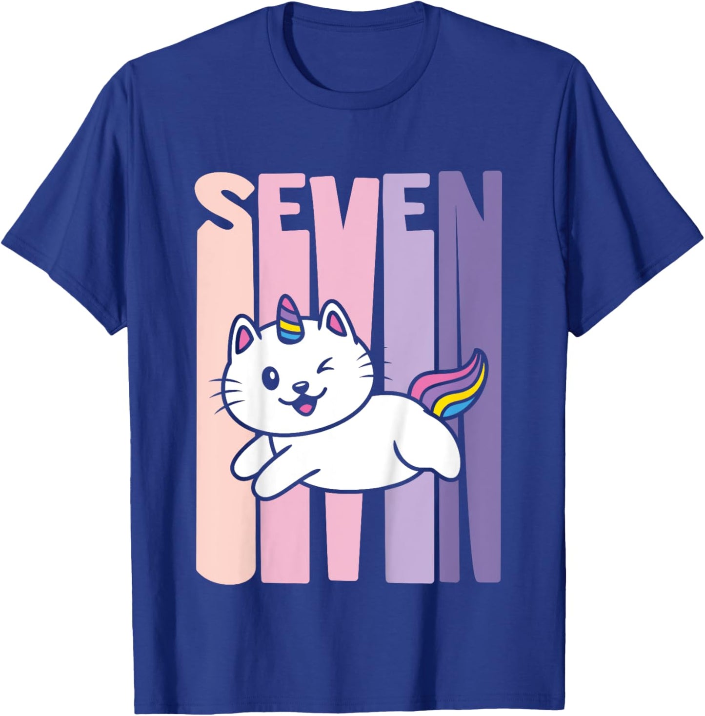 7 Year Old Cute Caticorn Cat Unicorn Birthday Girl B-day T-Shirt - T-Shirt | Royal