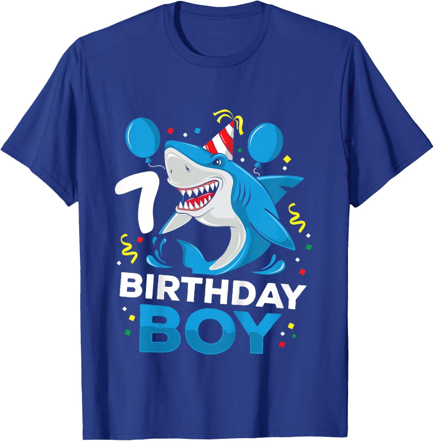 Kids 7th Birthday Boy Shark Ocean Theme Party 7 Years Old For Boy T-Shirt - T-Shirt | Royal