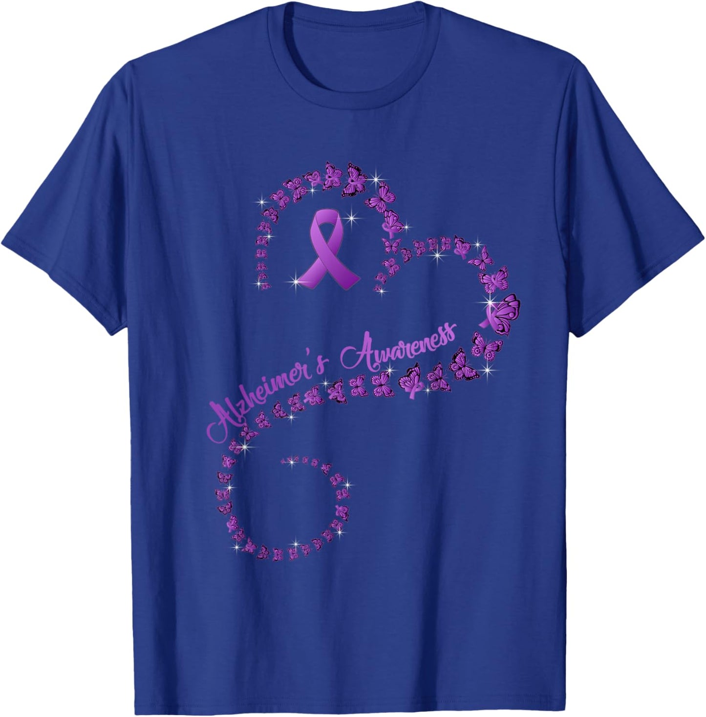 Purple Ribbon Butterfly Heart Alzheimer's awareness T-Shirt - T-Shirt | Royal