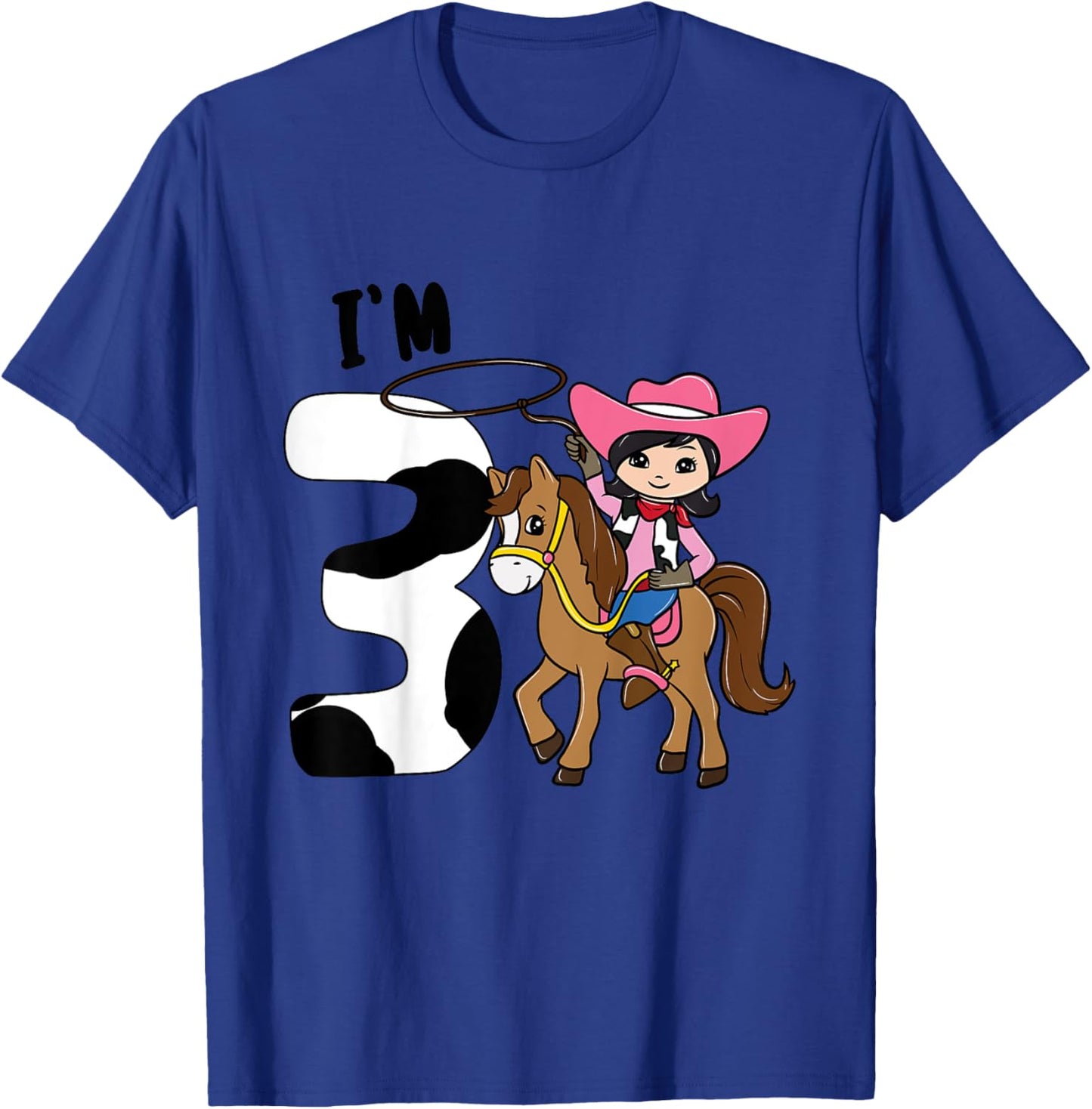 I'm 3 - Cute Horse Riding Cowgirl 3rd Birthday Girls T-Shirt - T-Shirt | Royal