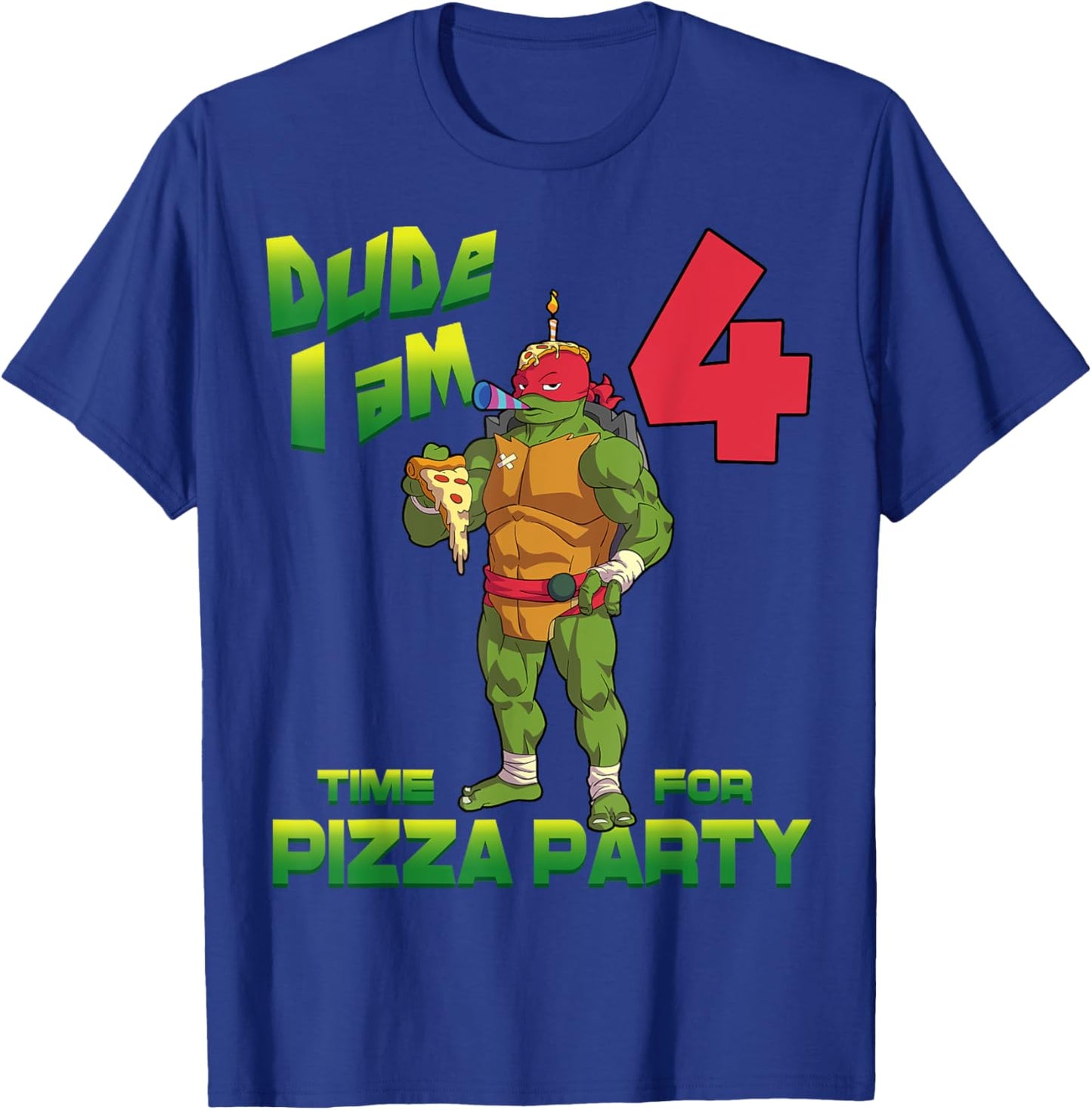Mademark x Teenage Mutant Ninja Turtles - Dude I am 4 Years Old Raph Pizza Birthday Party T-Shirt - T-Shirt | Royal
