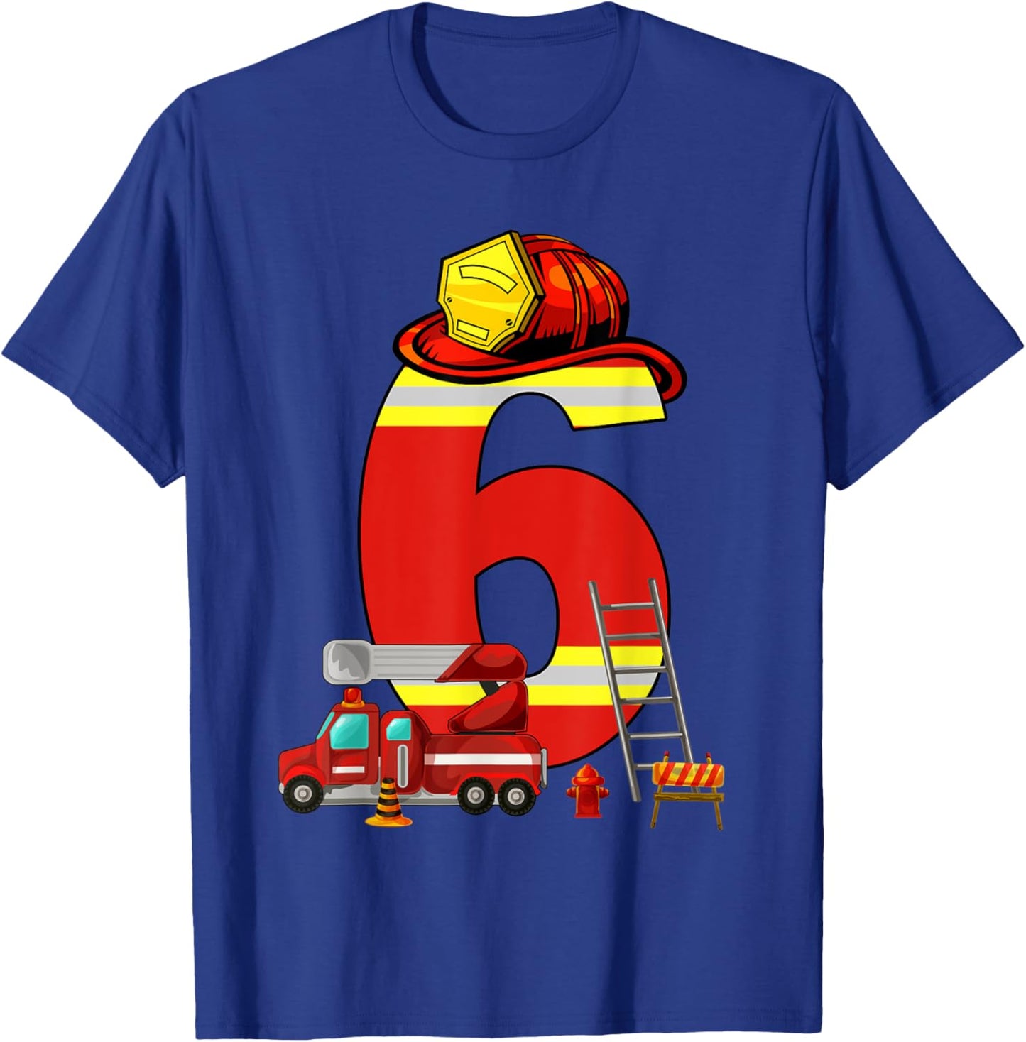 Fire Truck 6th Birthday Boy 6 Year Old Toddler Firefighter T-Shirt - T-Shirt | Royal