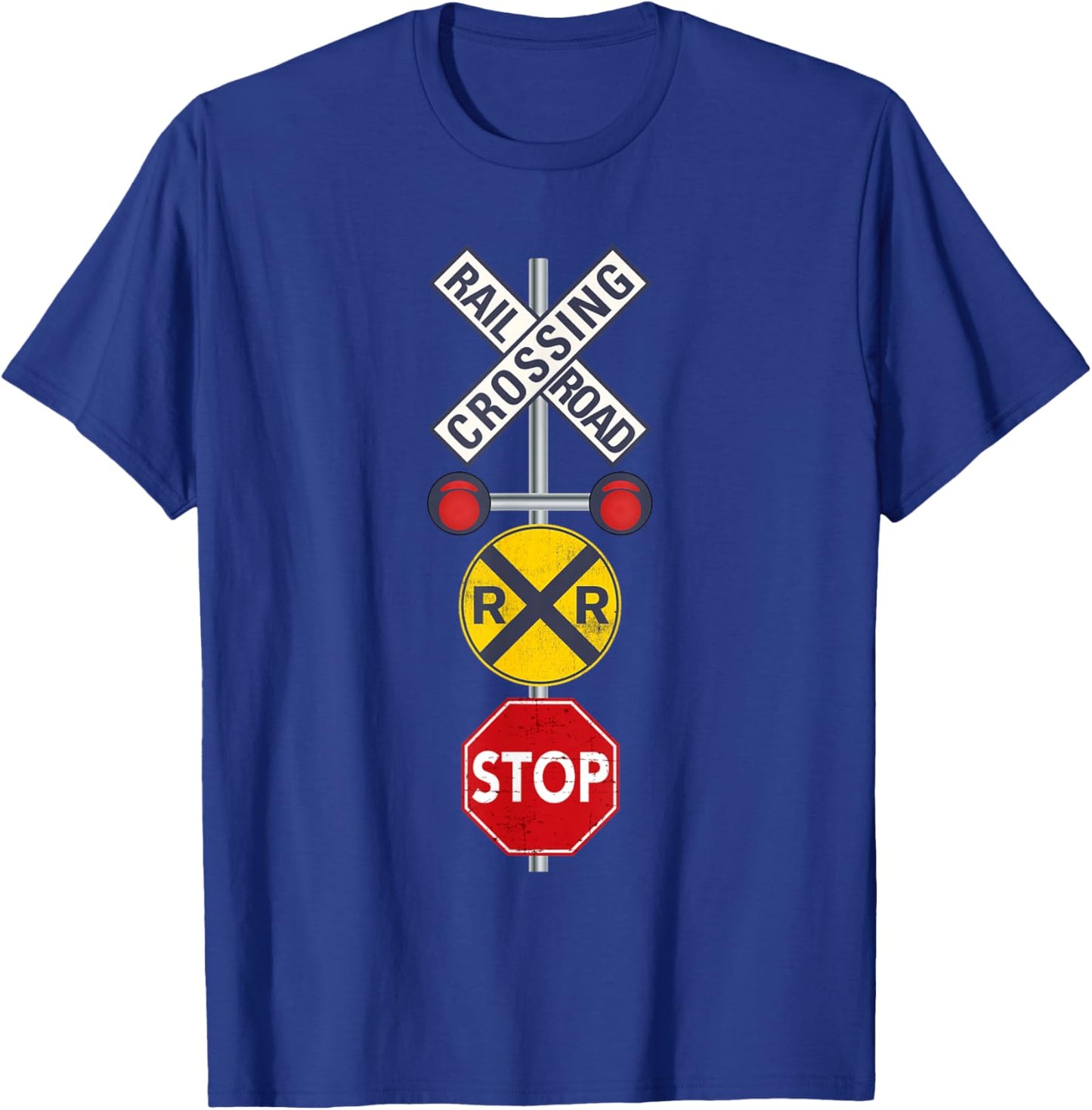 Railway Railroad Crossing Sign Train Worker Engineer Railfan T-Shirt - T-Shirt | Royal