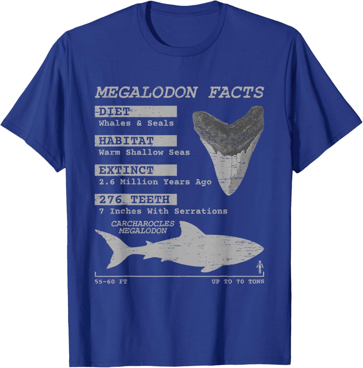 Megalodon Facts Teeth Meg Wildlife Sharks Deep Sea Creature T-Shirt - T-Shirt | Royal