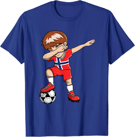 Dabbing Soccer Boy - Norway Jersey Norwegian Football Fan T-Shirt - T-Shirt | Royal