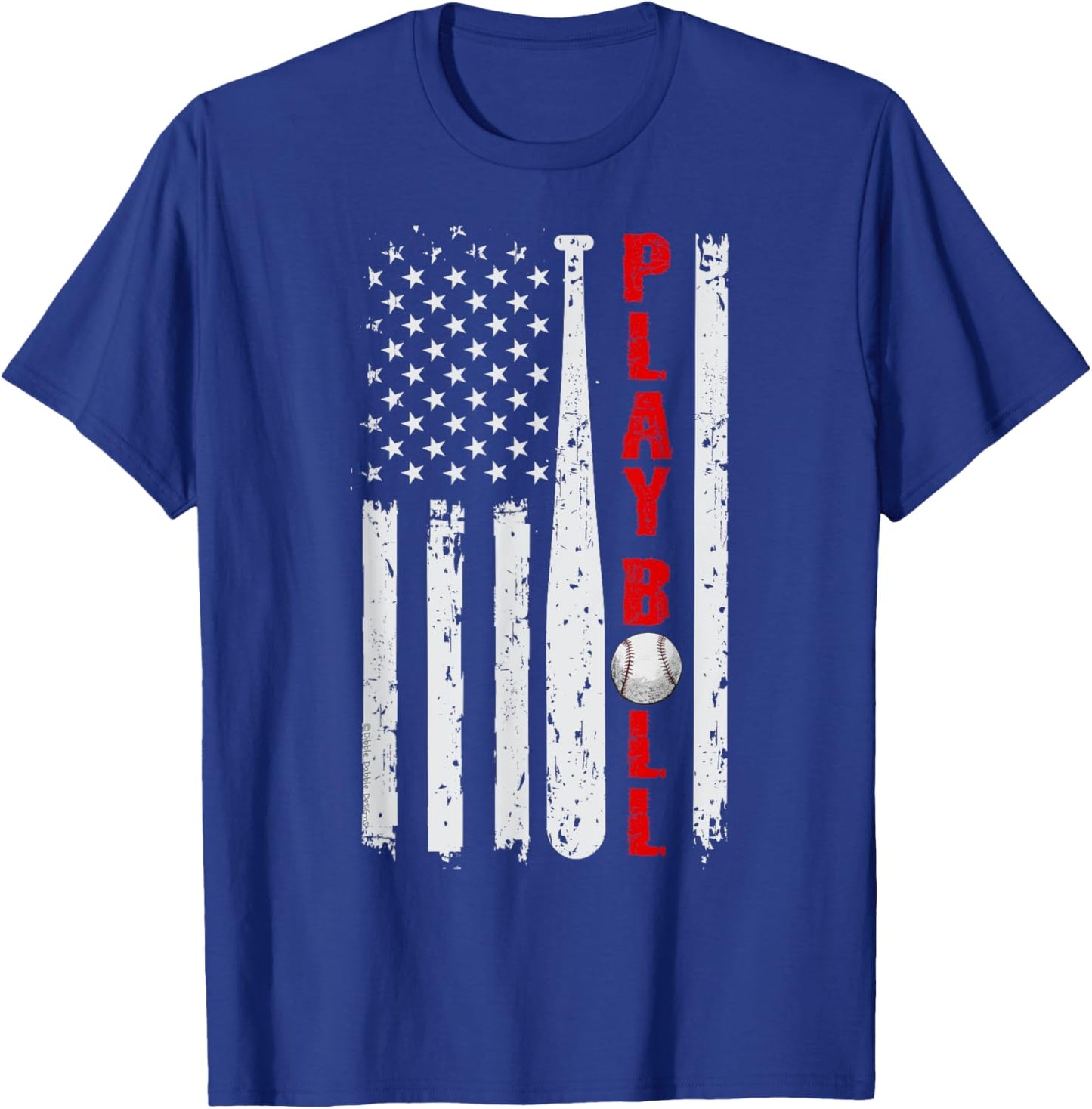 Baseball USA Flag Ball and Bat PLAY BALL Softball Baseball Women Girls Kids Men T-Shirt - T-Shirt | Royal