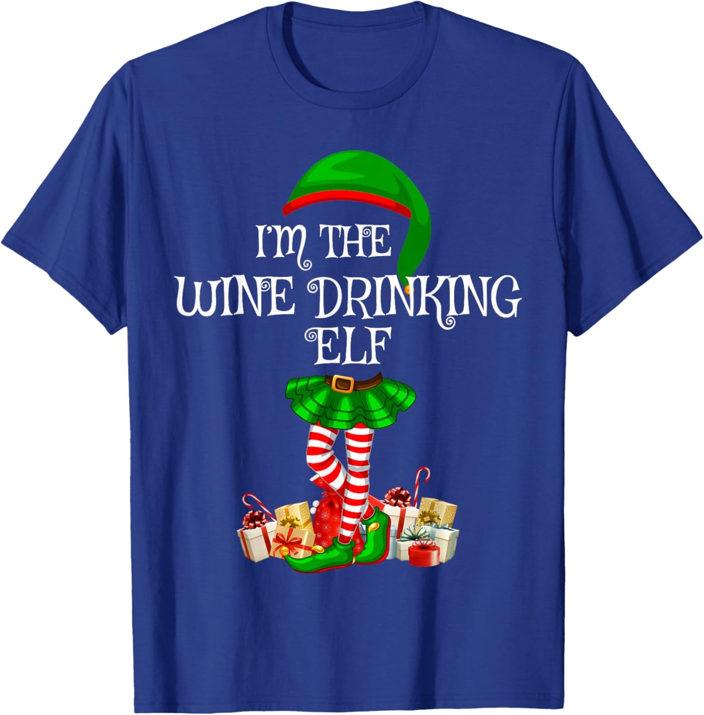 Matching Family Group I'm The Wine Drinking Elf Christmas T-Shirt - T-Shirt | Royal