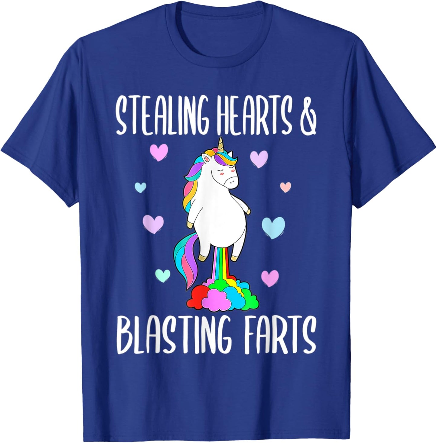 Stealing Hearts Blasting Farts Valentines Day Unicorn Funny T-Shirt - T-Shirt | Royal