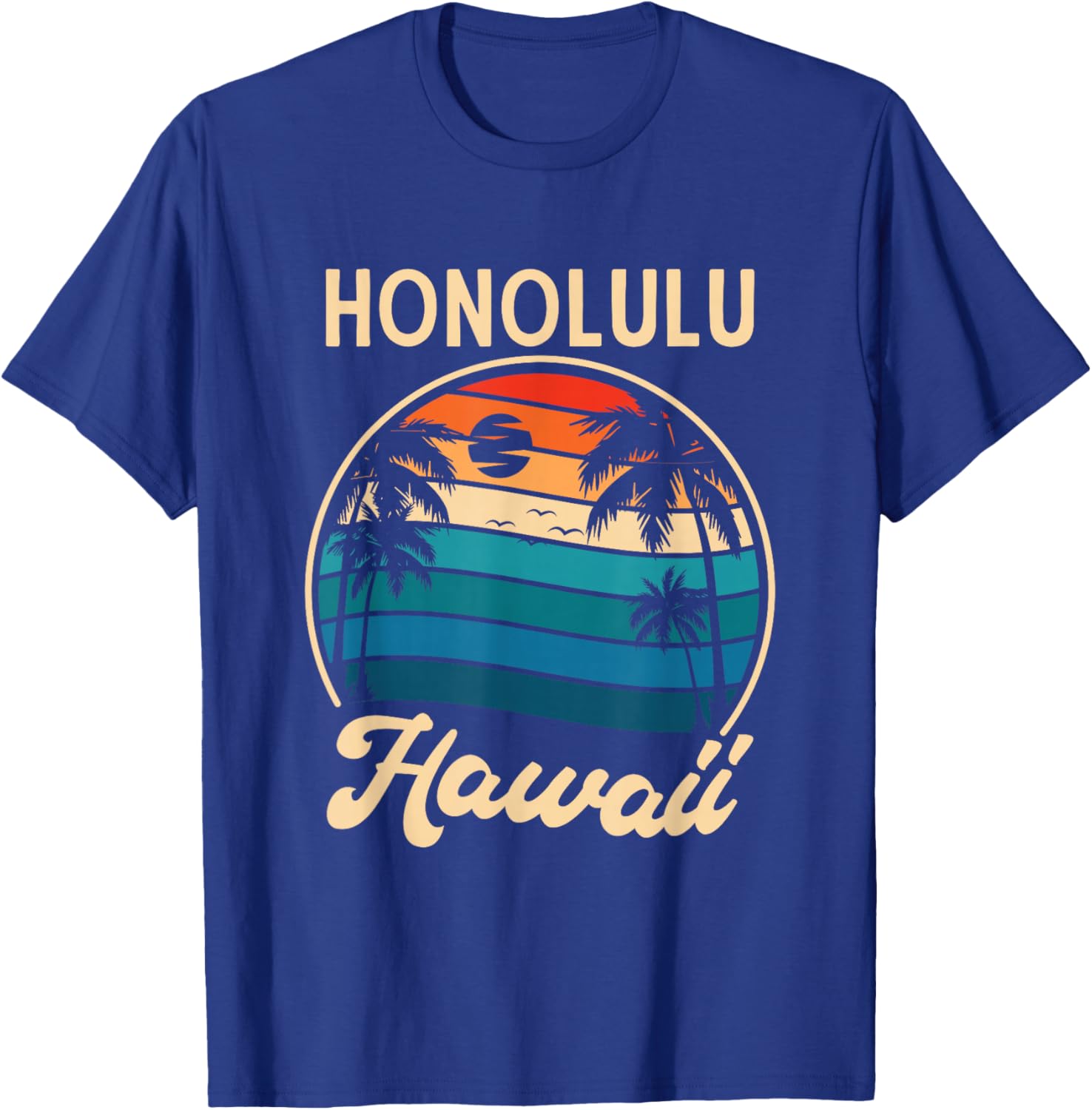 Retro Palm Trees Tropical Summer Holiday Honolulu Hawaii T-Shirt - T-Shirt | Royal