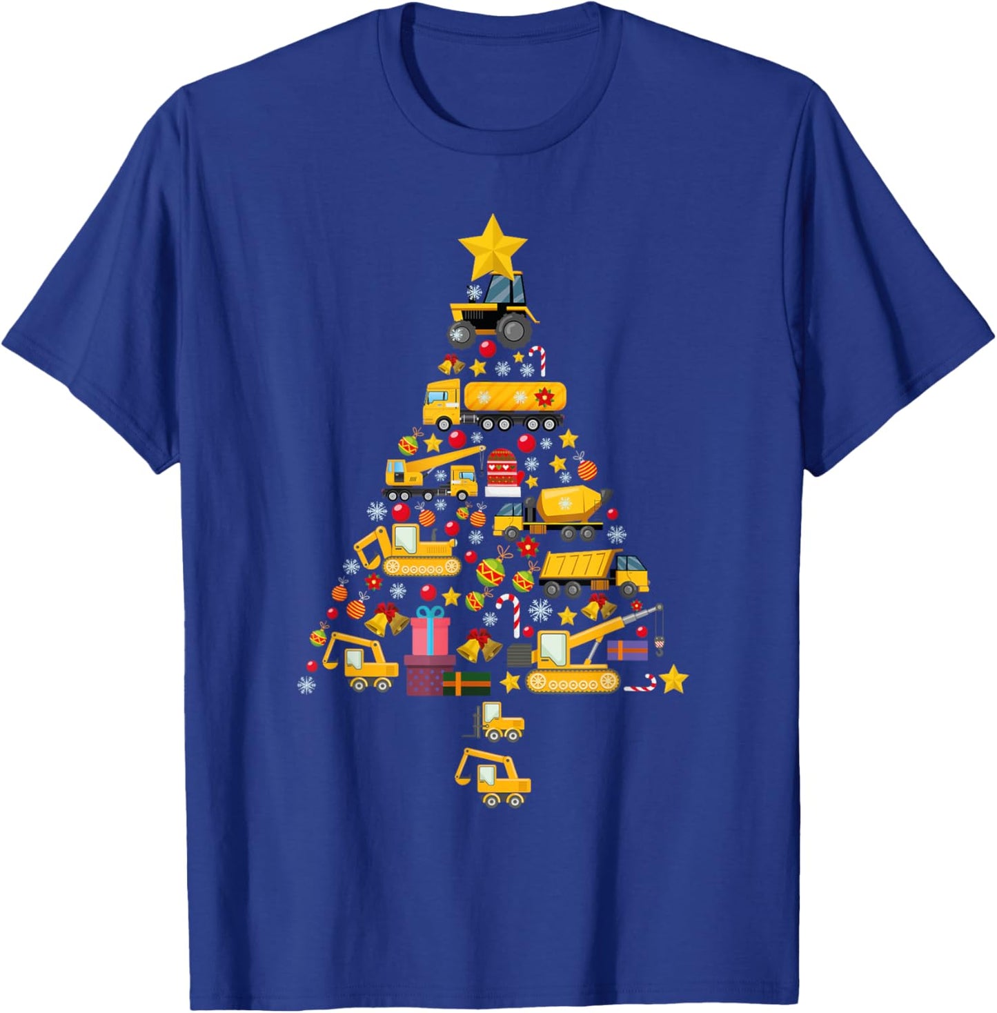 Funny Construction Trucks Christmas Tree Xmas Men Kids Women T-Shirt - T-Shirt | Royal