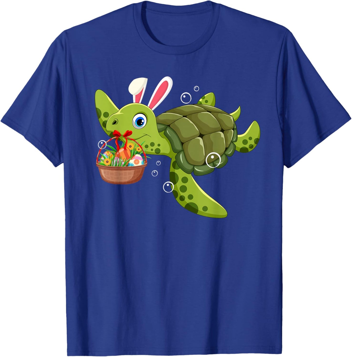 Cute Bunny Turtle Hold Easter Eggs Basket Happy Easter Day T-Shirt - T-Shirt | Royal