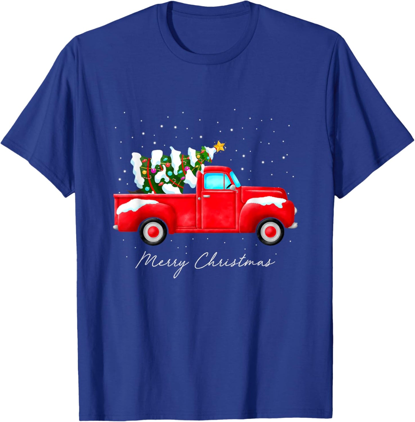 Red Truck Christmas Tree Lights Family Matching Vintage T-Shirt - T-Shirt | Royal