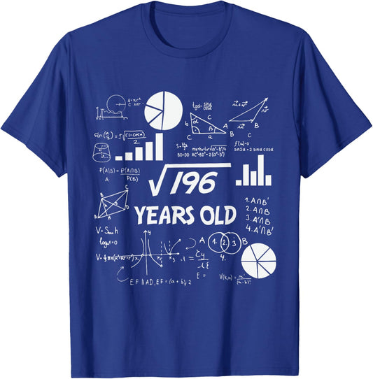 14th Birthday Square Root of 196 Math 14 Years Old Birthday T-Shirt - T-Shirt | Royal