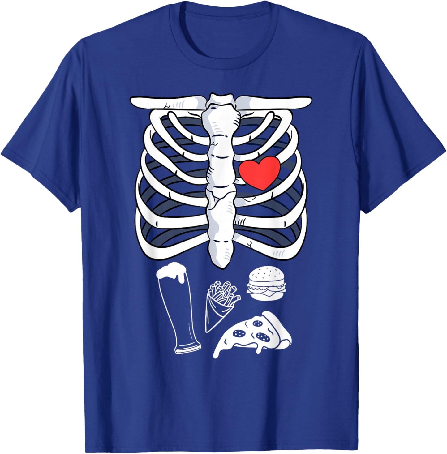 Skeleton Halloween Beer Pizza French Fries Burger Costume T-Shirt - T-Shirt | Royal