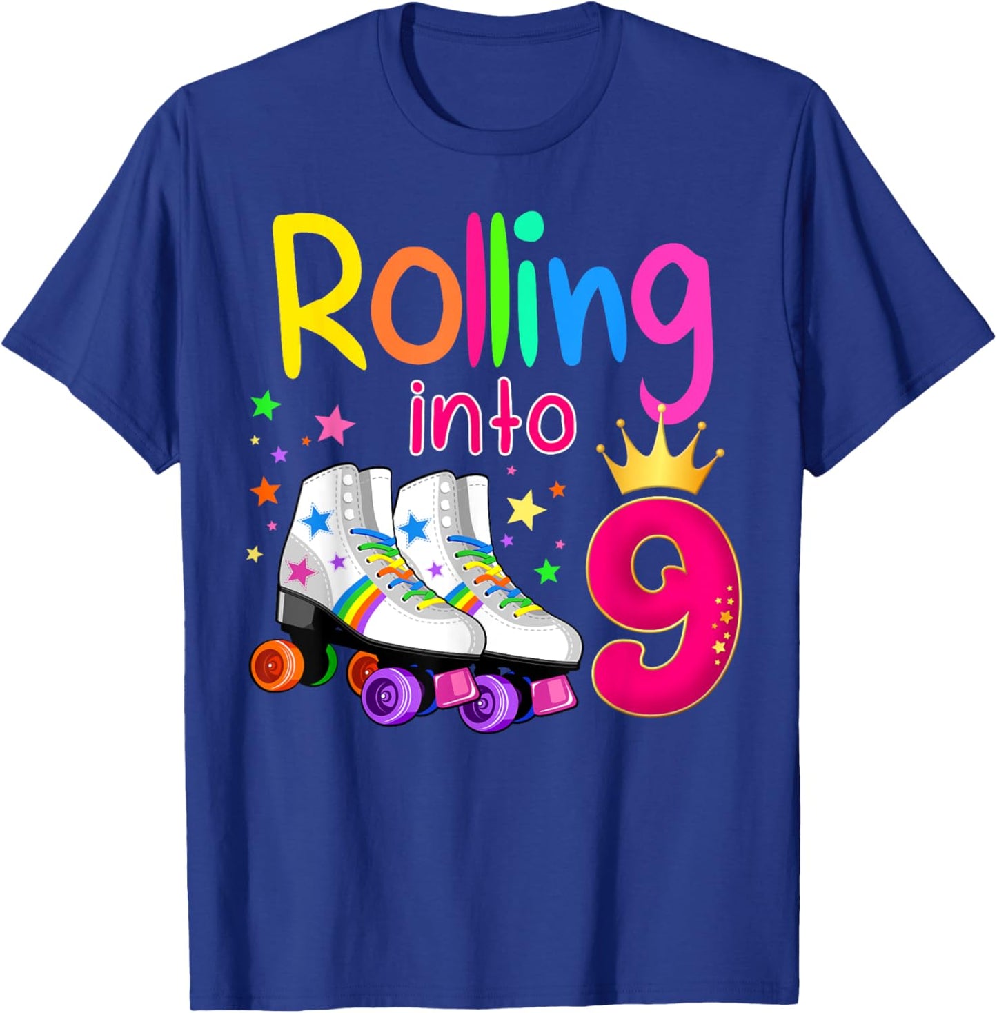 Rolling Into 9 Roller Skater 9th Birthday 9 years old B-day T-Shirt - T-Shirt | Royal