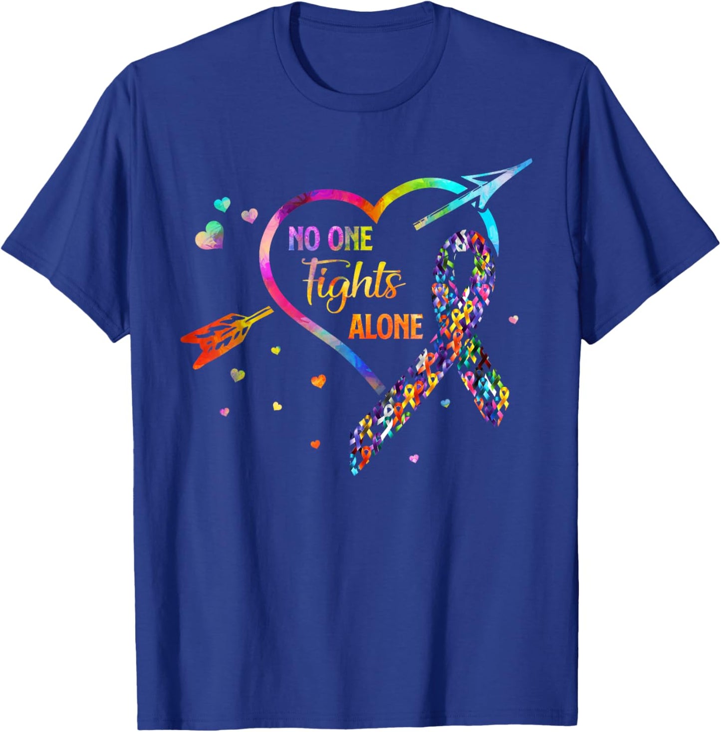 No One Fight Alone Arrow Heart Fight Cancer Ribbon T-Shirt - T-Shirt | Royal