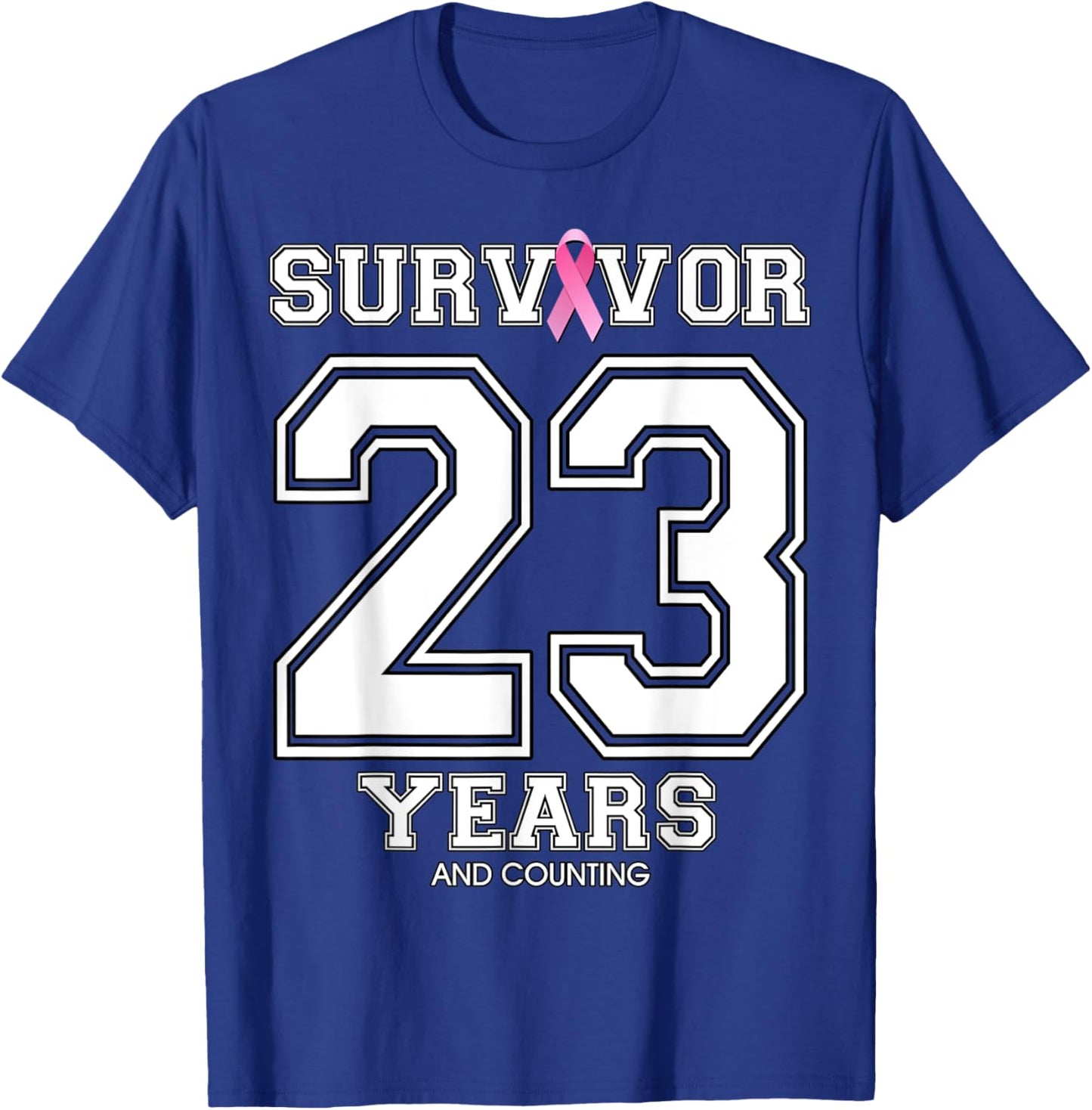 23 Years Breast Cancer Survivor Gifts Pink Ribbon T-Shirt - T-Shirt | Royal