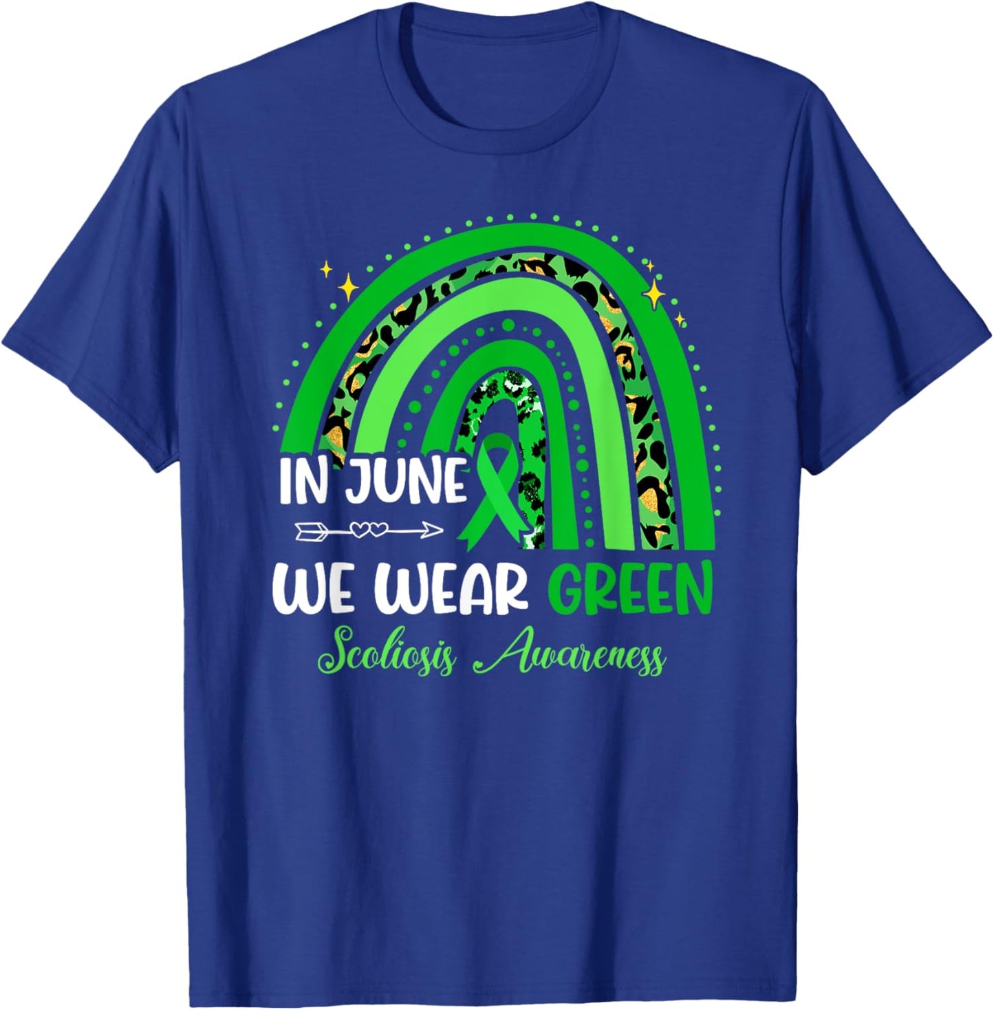 In June We Wear Green Ribbon For Scoliosis Awareness Rainbow T-Shirt - T-Shirt | Royal