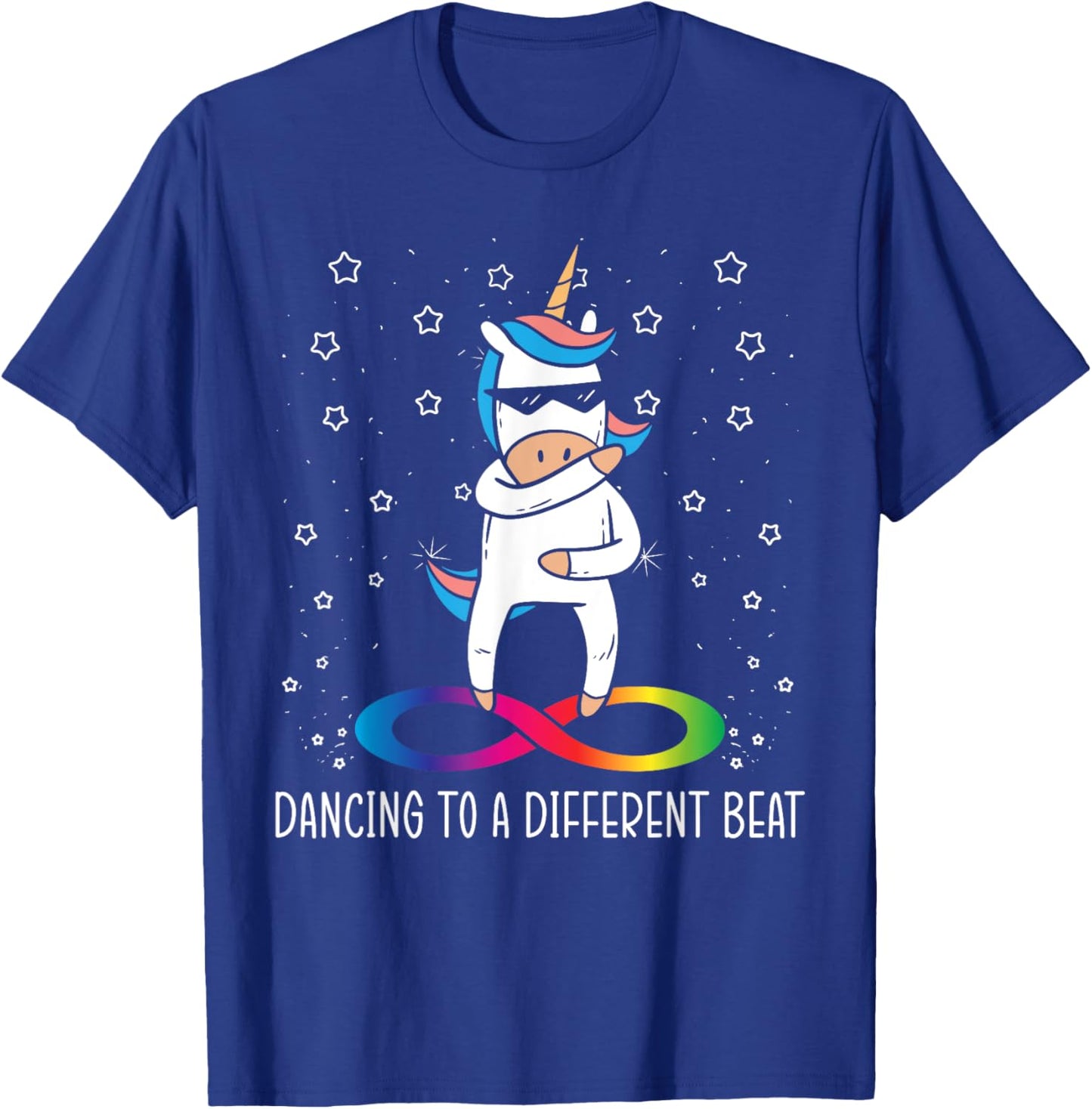 Dancing To A Different Beat Neurodiversity Unicorn Rainbow T-Shirt - T-Shirt | Royal