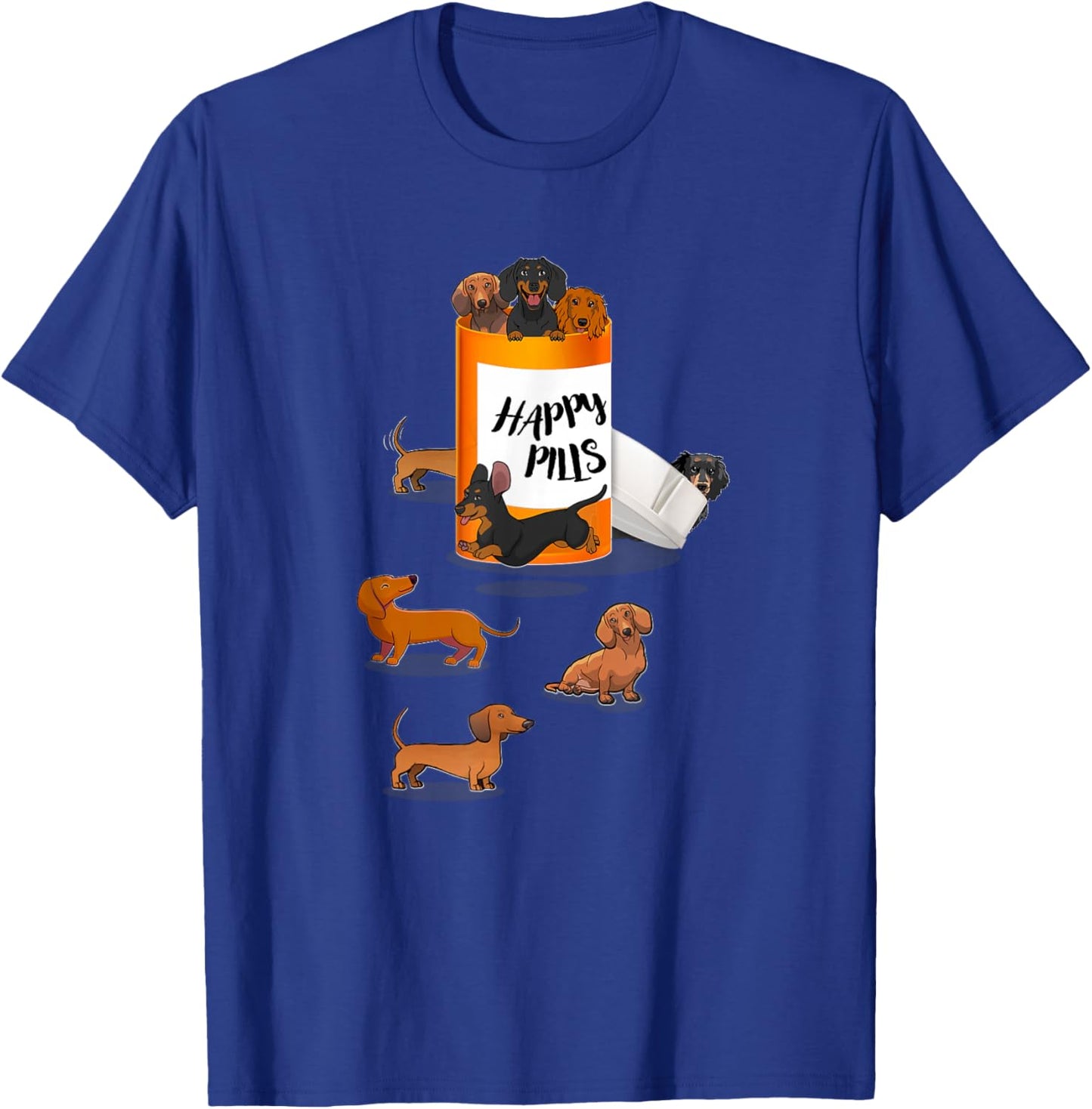 Funny Happy Pills Tan Black Dachshund Lover T-Shirt - T-Shirt | Royal