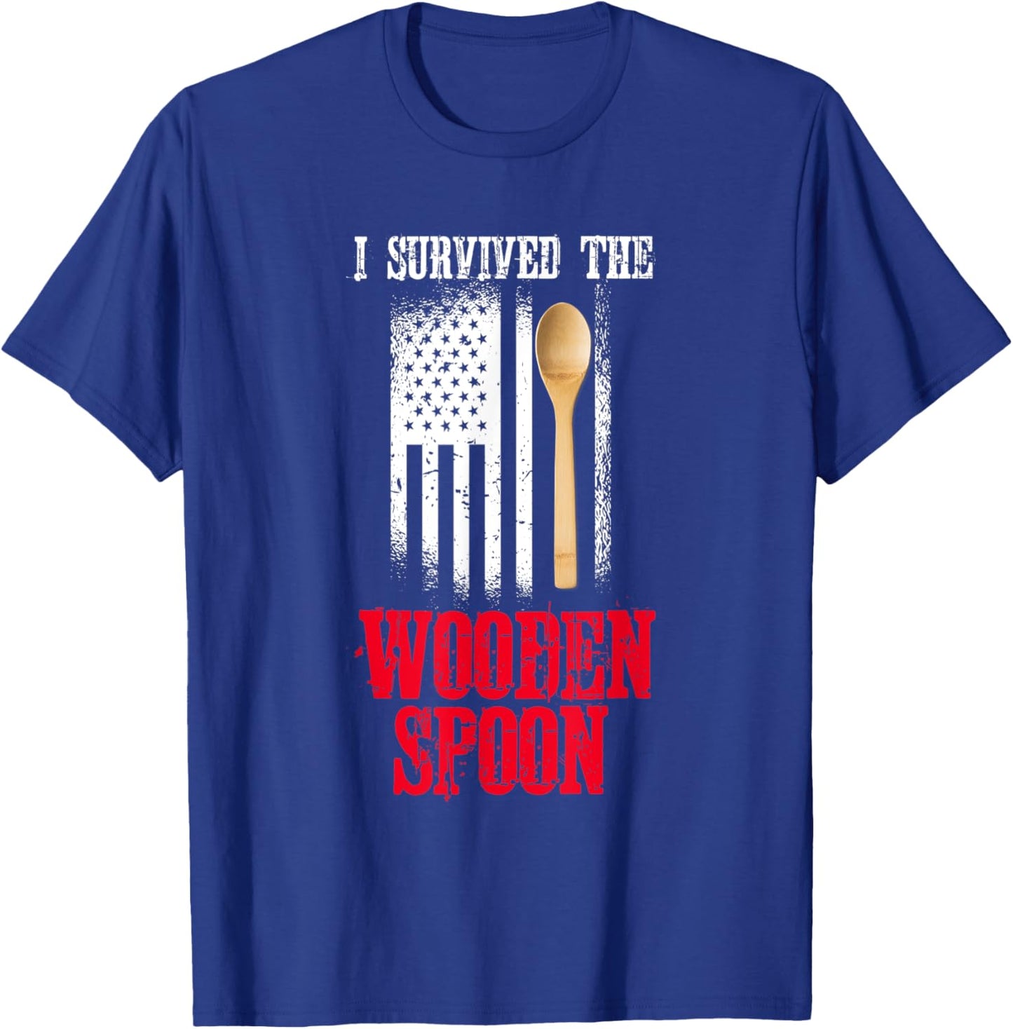 I Survived The Wooden Spoon American Flag Funny Adult Humor T-Shirt - T-Shirt | Royal