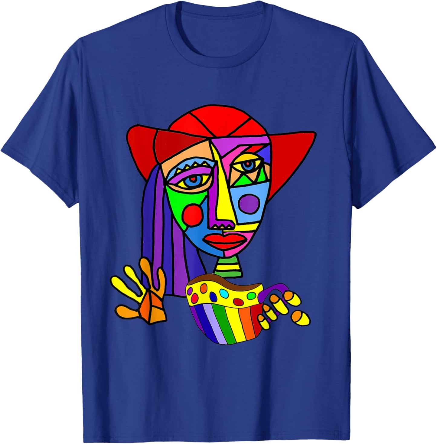 Smileteesfunny Funny Woman Drinking Coffee Cubism Art T-Shirt - T-Shirt | Royal