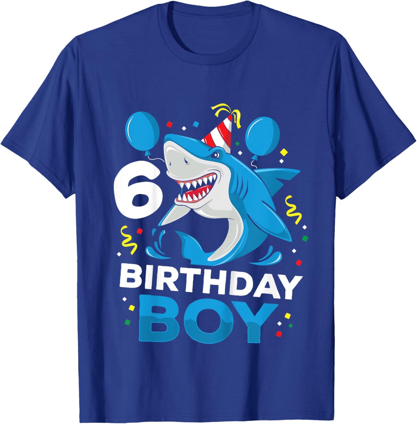Kids 6th Birthday Boy Shark Ocean Theme Party 6 Years Old For Boy T-Shirt - T-Shirt | Royal