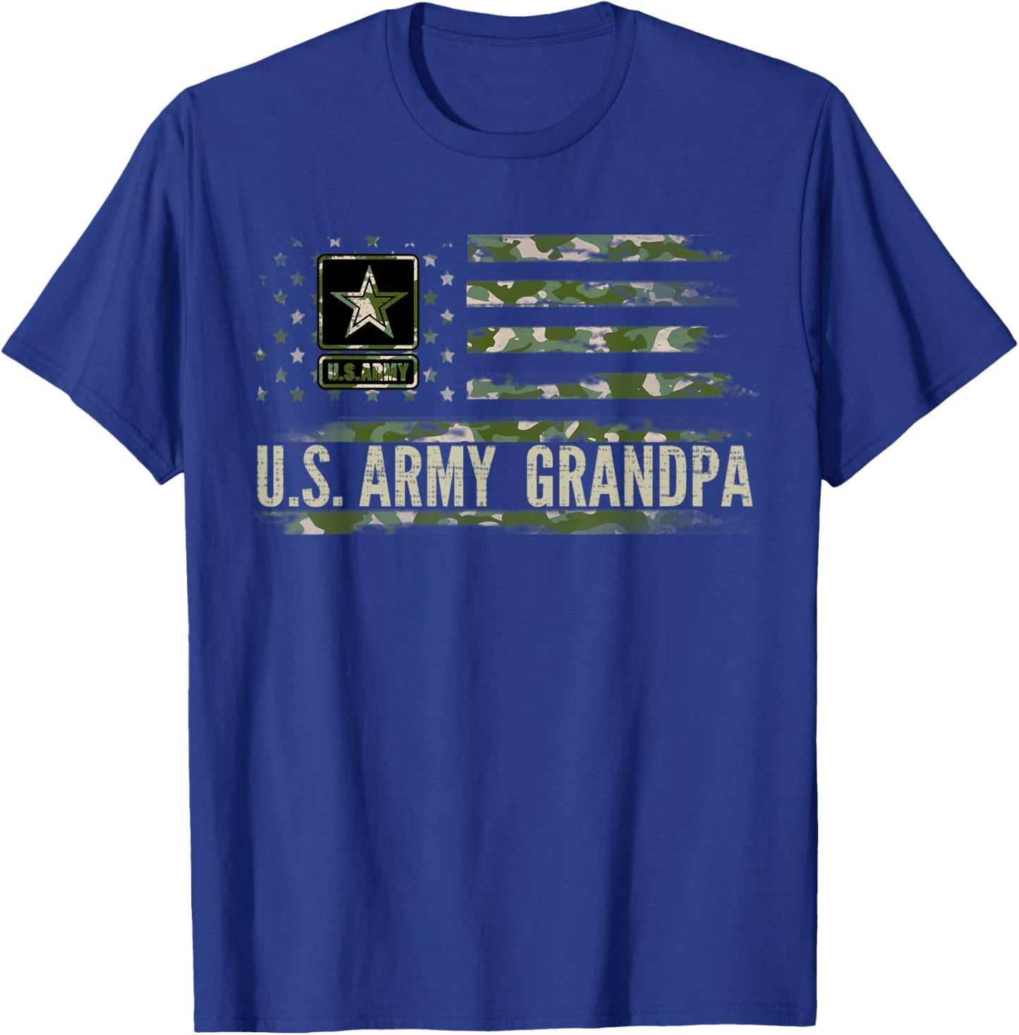 Vintage U.S Army Grandpa With Camo American Flag Veteran T-Shirt - T-Shirt | Royal
