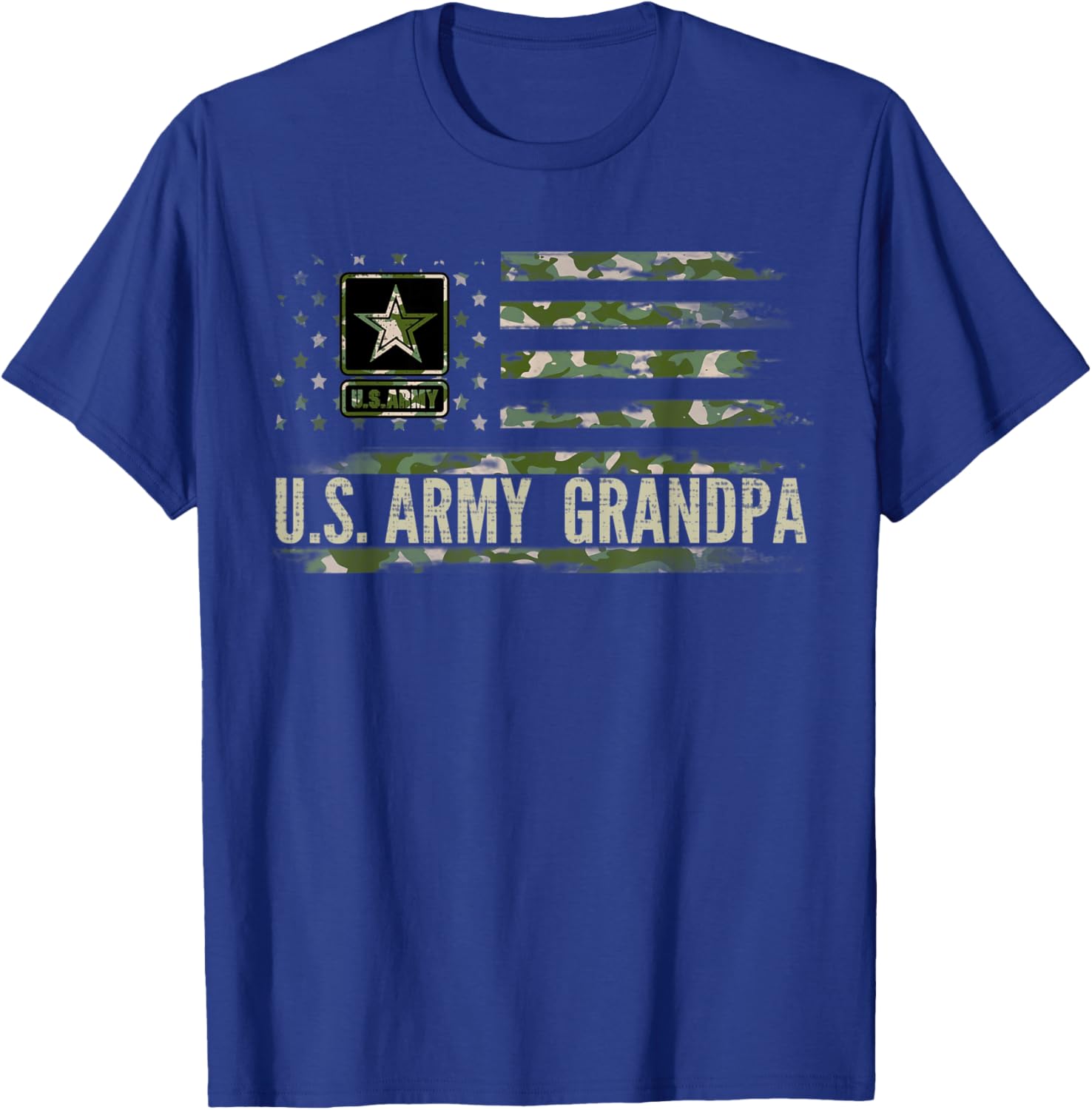 Vintage U.S Army Grandpa With Camo American Flag Veteran T-Shirt - T-Shirt | Royal