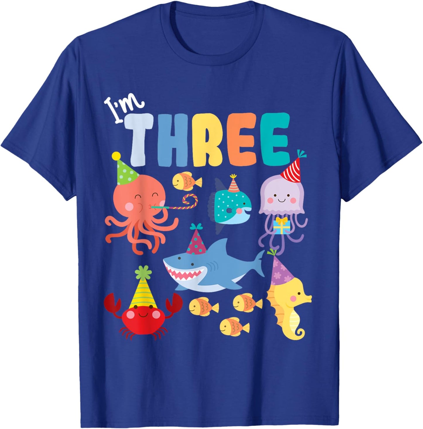 Cute Sea Animals Ocean Creatures Party 3rd Birthday 3 Three T-Shirt - T-Shirt | Royal