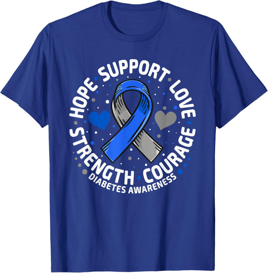 Diabetes Awareness Diabetic Love Support T2D T1D Diabetes T-Shirt - T-Shirt | Royal