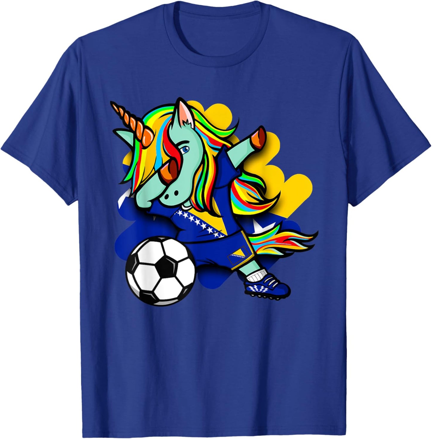 Cute Dabbing Unicorn Bosnia Herzegovina Soccer Lovers Jersey T-Shirt - T-Shirt | Royal