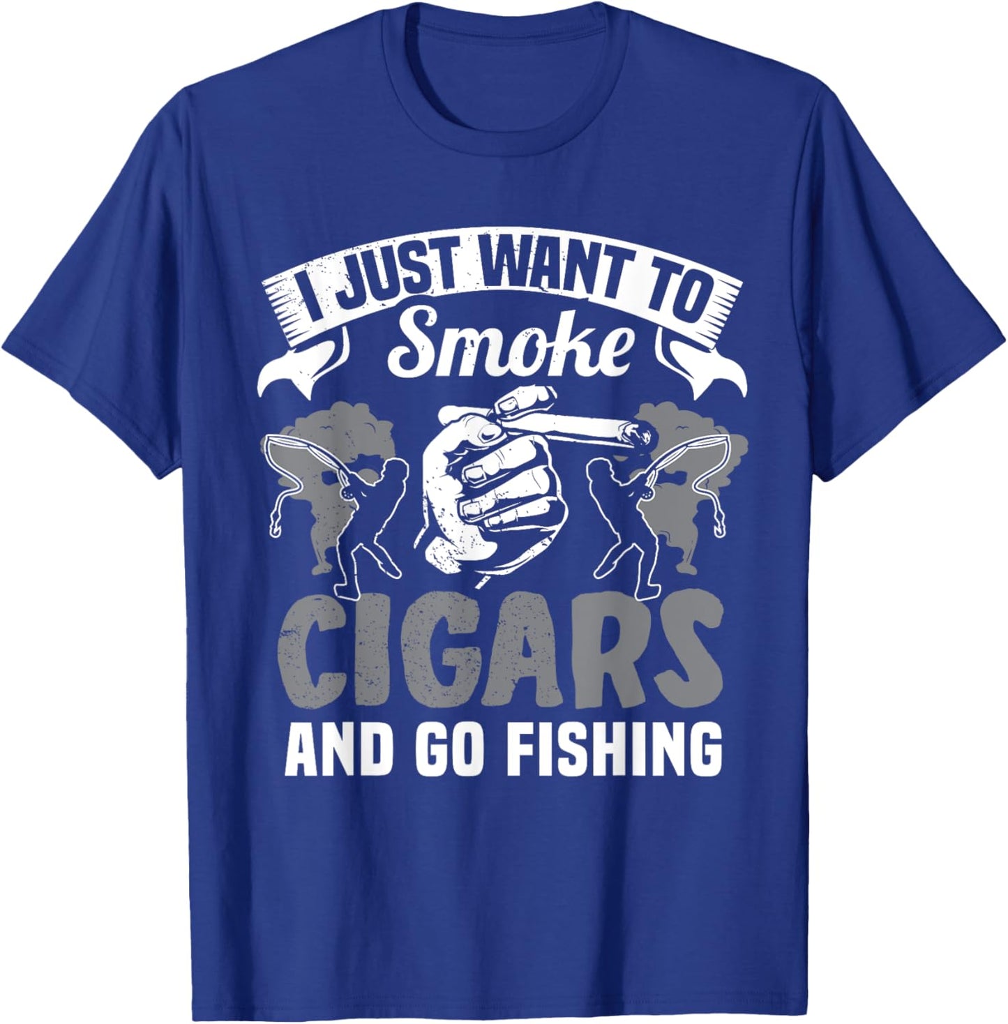 Fisherman Cigar Smoker Fishermen Smoke Cigars Fishing Lover T-Shirt - T-Shirt | Royal