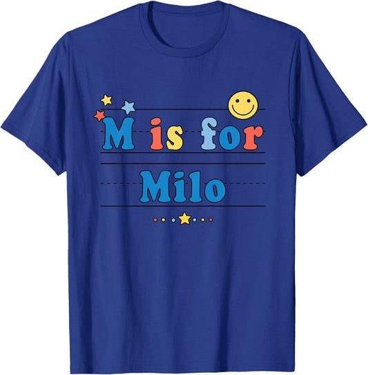 Kids Milo Name Shirt Alphabet M is for Milo T-Shirt - T-Shirt | Royal