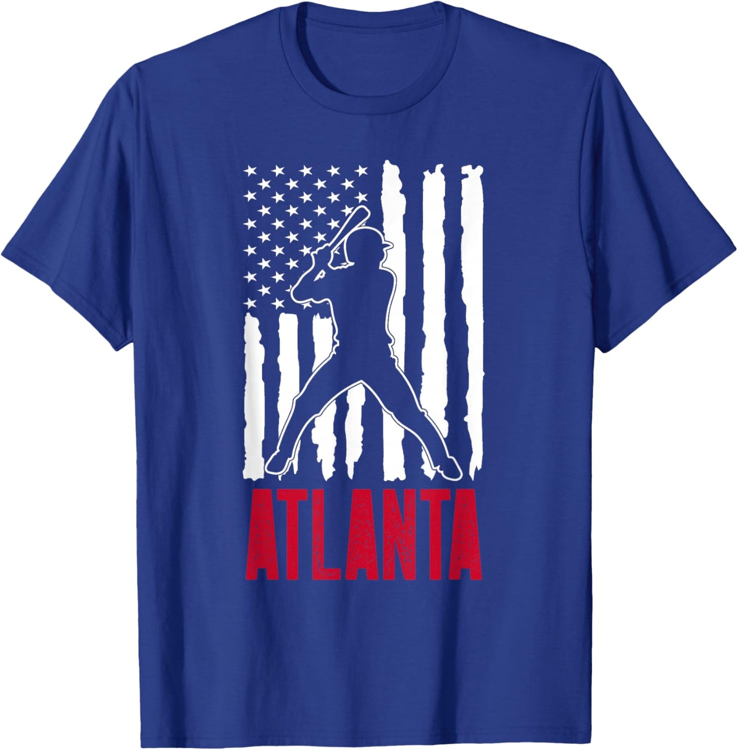 Vintage Atlanta American Flag Distressed Baseball T-Shirt - T-Shirt | Royal